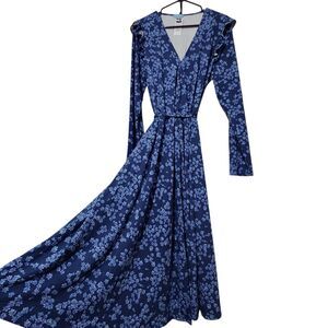 Draper James Maxi Dress Size XL Blue Floral Wrap Dress